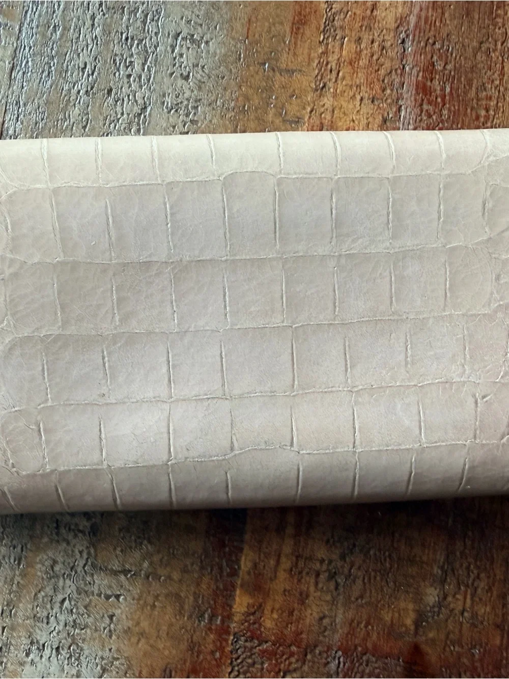 Miu Miu Cream Croc-Embossed Leather Continental Wallet with Gold Logo